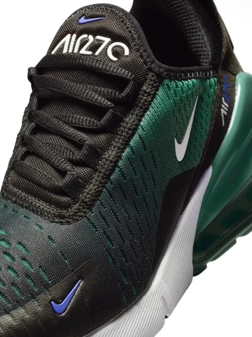 Nike Air Max 270 GS Shoes - Black White Evergreen Aura - Size 6.5Y (8 Women)